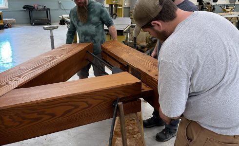 Shop Fitting of an Arched Church Timber Truss