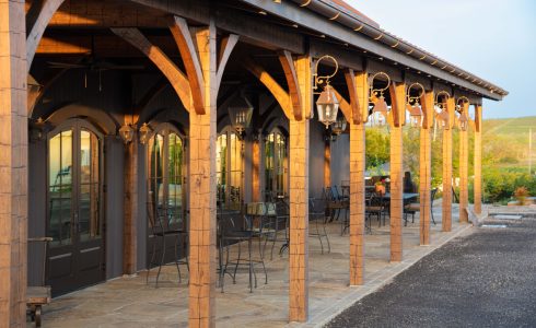 Hand Hewn Oak Posts and Curved Braces