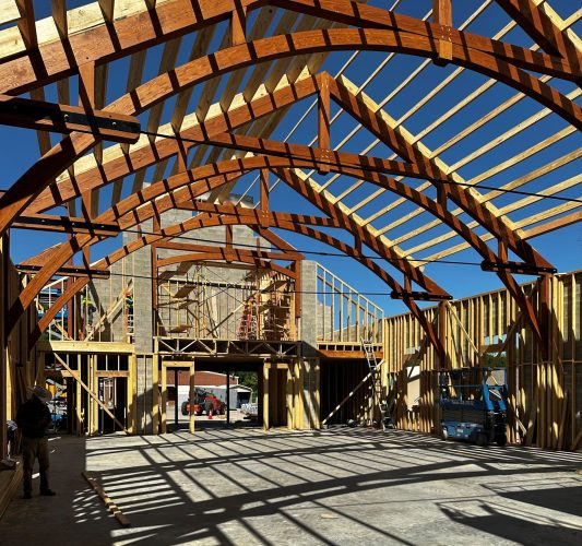 Arched Timber Truss Under Construction