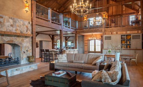 Timber framed barn lounge and fireplace