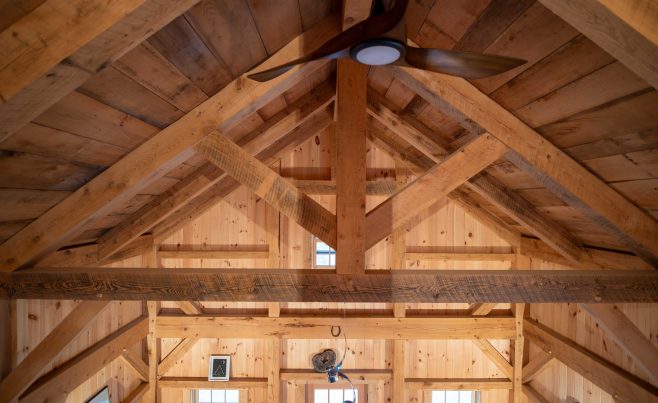 Vermont Guest Cottage Cathedral Ceiling with King Post Truss