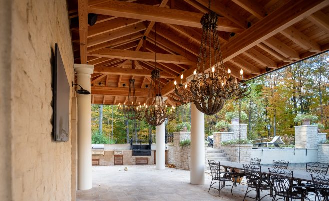 Interior view of the timber frame pavilion
