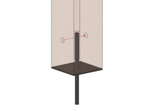 Post base with a vertical epoxied rod and timber linx connector.
